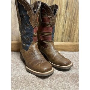 Durango Western Womens Boots Rebel brown vintage flag 6.5 Red Stripes Blue Stars